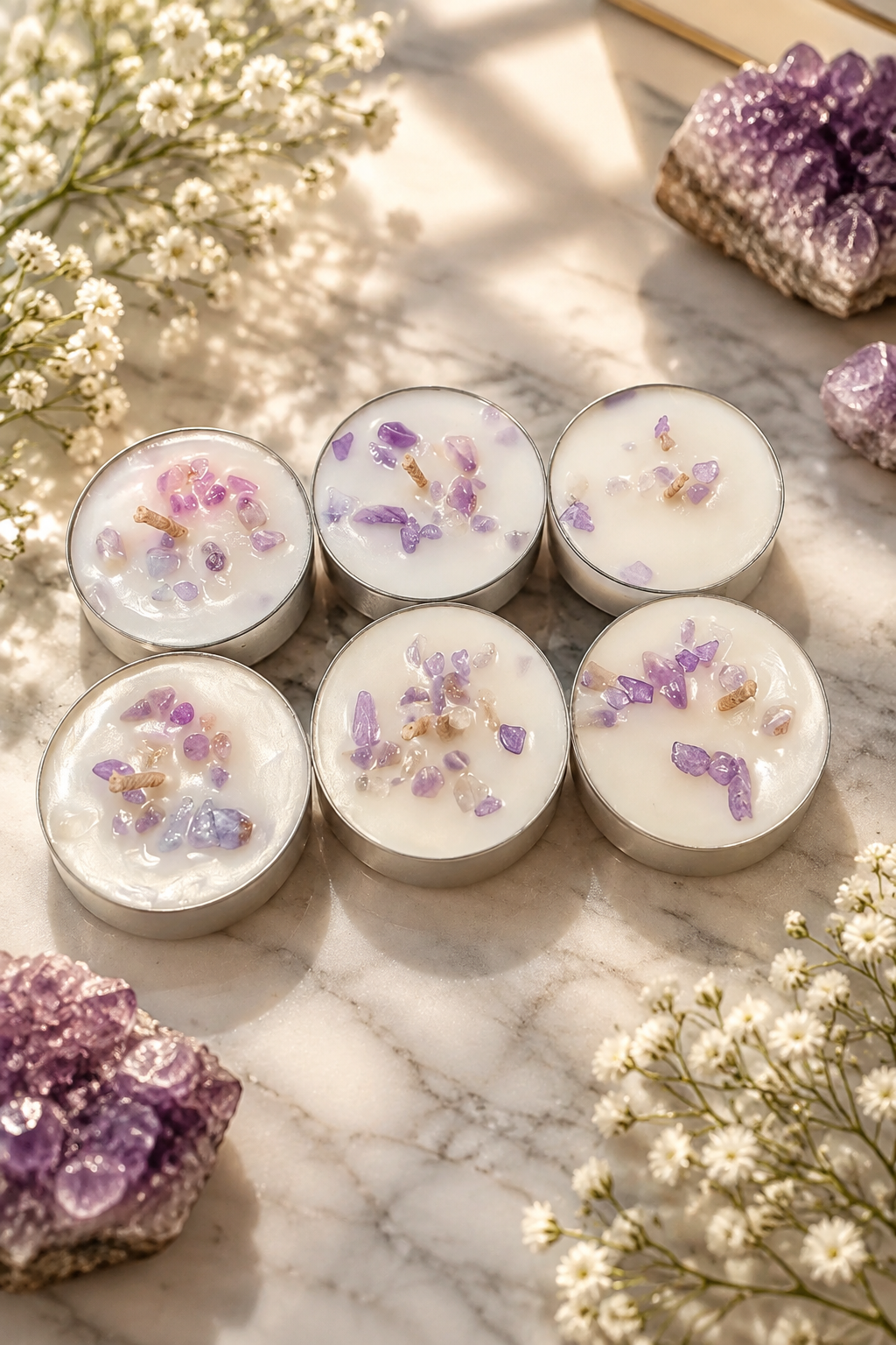 Tealight - White Sage & Lavender - Amethyst Crystals